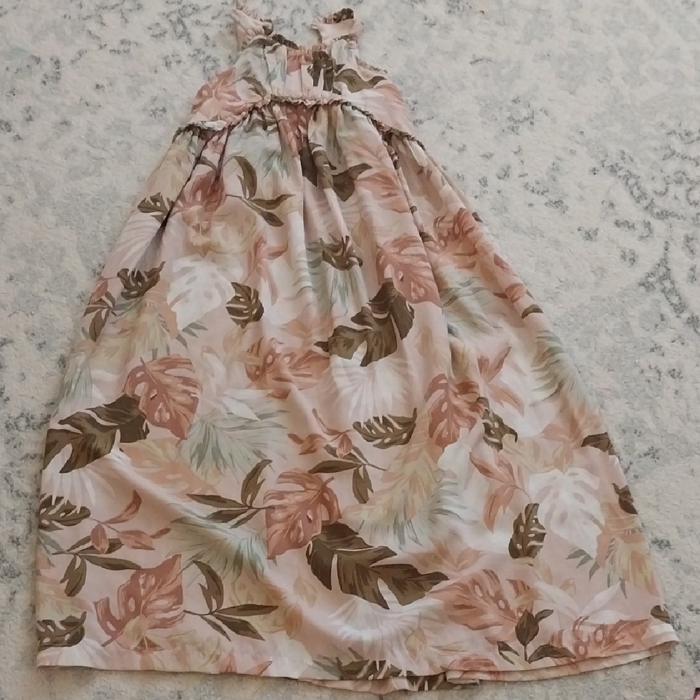 Pink and Green Sleeveless Halter Sundress for Resort Wear